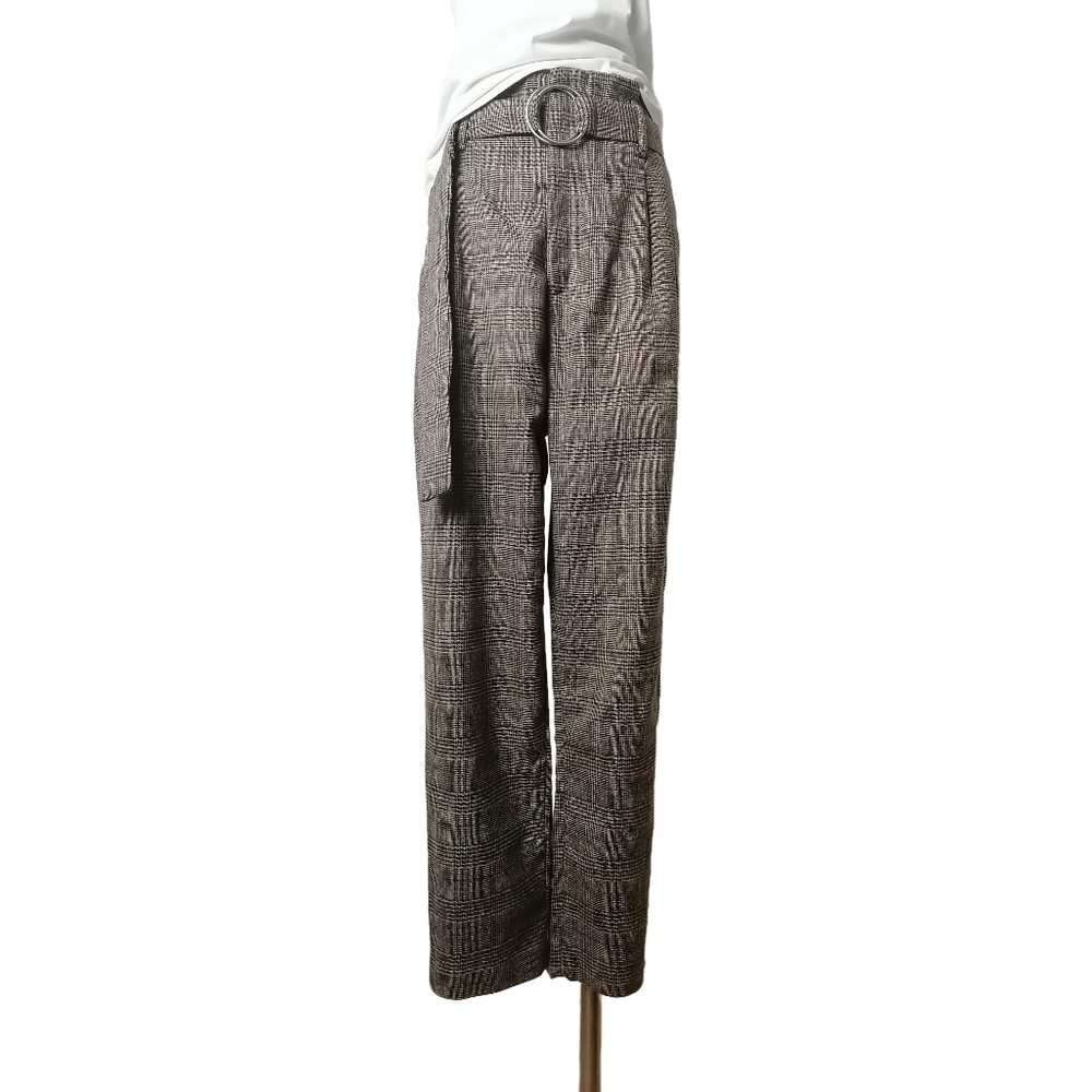 🐨 30"W, brown and tan plaid high-waisted trousers